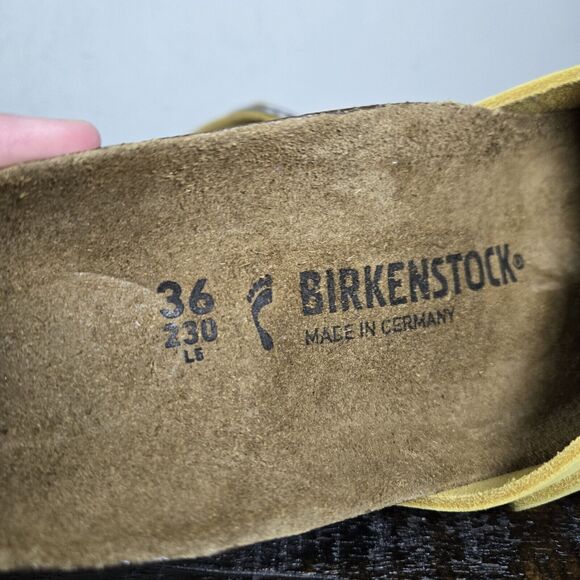 Birkenstock Madrid Big Buckle Womens Size 5 EU 36 Narrow Sandals Yellow Brown - Picture 10 of 11